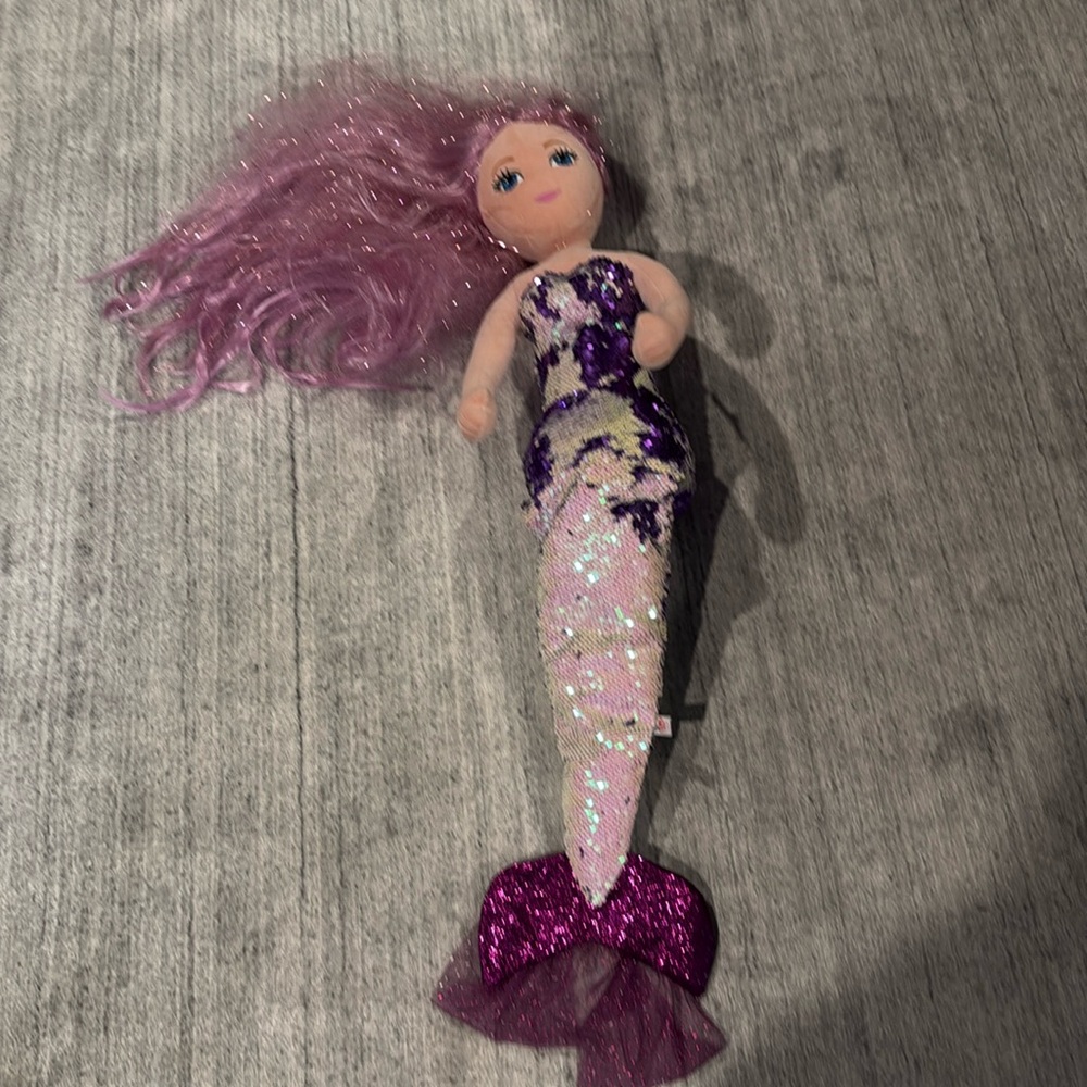 TY Sea Sequins Lorelei Purple Hair Plush Mermaid Approx 40 Long Head to Tail Fin